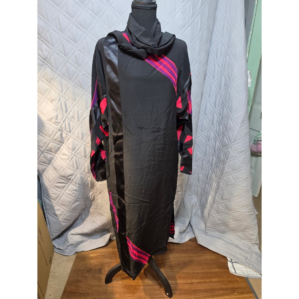 Babacho for Nicole Vintage 100% Pure Silk Geometric Maxi Dress Black Pink Sz 6